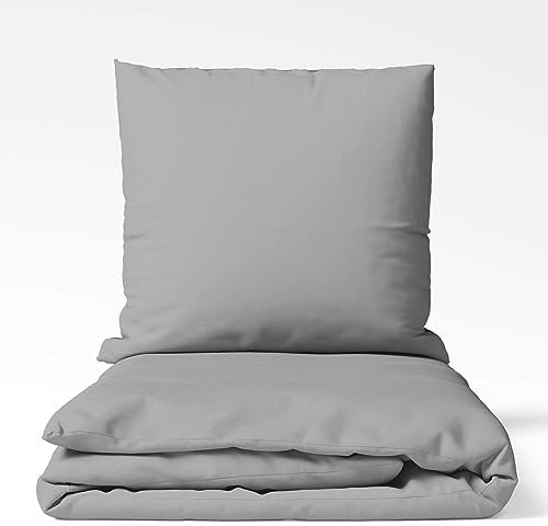 ETÉREA Microfaser Bettwäsche 140x200cm + 70x90cm - Ganzjahresbettwäsche Bettbezug Unifarben - Bettwäsche Set mit Kissen 140x200cm Bettbezug + 70x90cm Kissenbezug Microfaser Made in Green - Grau