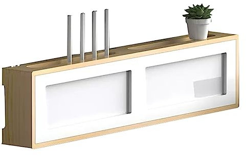 Wandmontierter großer WLAN-Router-Ständer, Set-Top-Box, Steckdosenleistenschutz aus Kiefernholz, versteckter Router-Rack unter schwebendem TV-Regal, Wanddekoration – weiße Tür und Holzrahmen (Color :