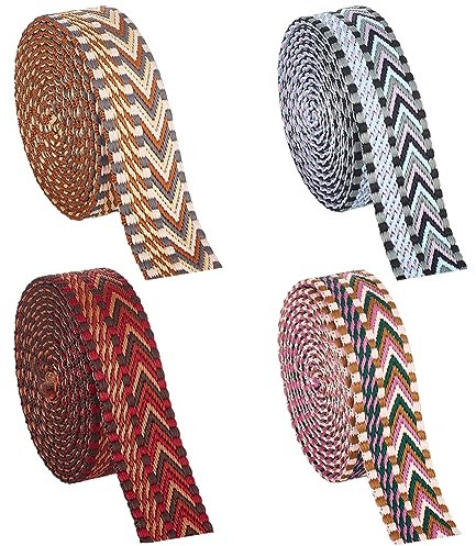 BENECREAT 8 Yard 4 Farben Ethnische Stickerei Polyesterbänder, 25mm Breiter Schwerer Spitzenbesatz Im Vintage-Stil Zum Nähen von Kleidung, Tasche, Stirnbänder, Kissenbezüge, Halsband