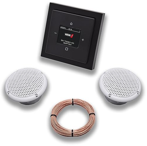Busch Jäger DAB+ (DAB PLUS) Unterputz Radio 8215U-101 Future SCHWARZ MATT, Komplett-Set mit 2 x Decken Feuchtraumlautsprecher/Badezimmer + 20 m Lautsprecherkabel 2x0,75 mm2 8215U