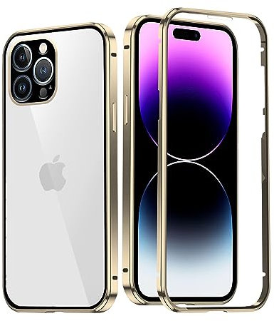 Compatible with iPhone 15 Pro Max Case Clear, Full Body Shockproof Phone Case for iPhone 15 Pro Max with Built-in Tempered Glass Screen Protector Cases Cover (Gold)