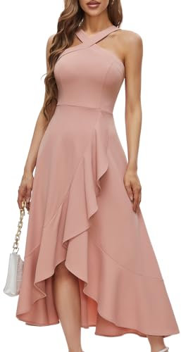Bbonlinedress Robe Femme Chic et Elégant de Soirée Noël Cocktail Mariage Cérémonie Bal Promo Mi Longue avec Bretelles sans Manches Blush 2XL