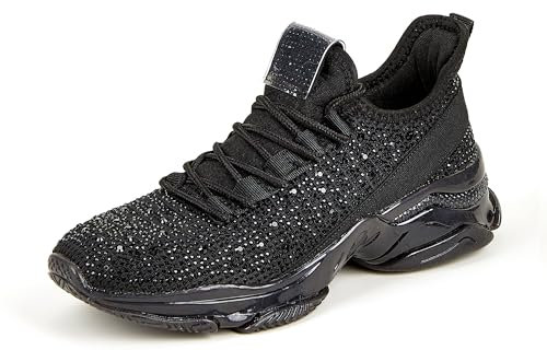LUCKY STEP Damen Strass Sneaker Glitzer Mode Slip-on Turnschuhe (Schwarz, 10US-41EU-8UK)