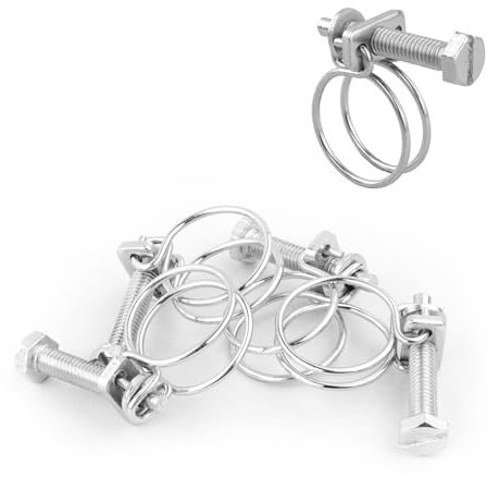 KCT 5 Pack - 19-22mm Double Wire Hose Pipe Clamps Universal Adjustable Metal Clips for Fuel/Air Line/Tube/Plumbing/Hosepipe