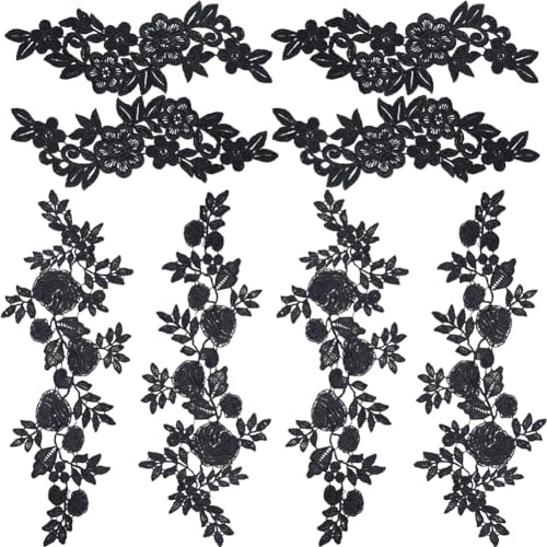 GORGECRAFT 8Stk 2 Stile Schwarze Bestickte Blumen-Applikation Boho-Vintage-Blumenblätter Spitzenbesatz Zum Aufnähen Kleidungsreparatur Verzierungen Für Hochzeitskleid Hemd Hut Tasche Vorhang DIY