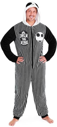Disney Nightmare Before Christmas Herren Lang Onesie Pyjama, Geschenke für ihn (Schwarz/Weiß, XL)