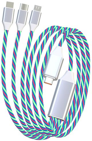 Opligevo 3.3FT Colorful Led USB C Multi Charging Cable 3A Fast Charging, 3 in 1 (Type C/Micro USB/IP) for Samsung S23 S22 S21, iPhone 14 13, iPad Pro
