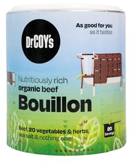 Dr. Coy's Organic Beef Bouillon Powder - 125g - Gluten Free Beef Broth for Soups, Beef Stock and Sauces - Rich in Organic Vegetables - Ideal for Cooking & Seasoning