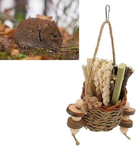 BLSYHDH Juguetes para Masticar Hámster, Cesta de Paja Colgante, Palo para Masticar Conejo, Juguetes para Conejos, Juguetes para Hámster, Palos de Madera de Pasto Marino, Juguetes para Masticar para Ch