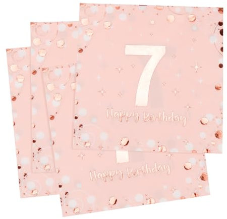 Servietten 7. geburtstag, 30 Stück Rosa Geburtstags Servietten, Happy Birthday 7 Servietten, 3-Lagig Milestone 7 Tischdekoration Papierservietten für mädchen Geburtstag Feiern Party Jubiläum