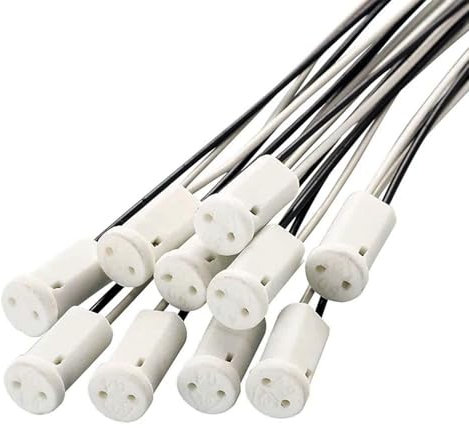 WeiHong 10 Pièces Douille de Lampe G4,Ampoule LED G4 halogène MR11 Base Cérémique Adaptateur de douille miniature Bi-broche pour G4 avec câble de 20 cm
