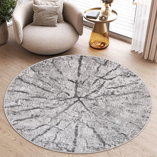 TAPISO Sky Rund Teppich Kurzflor Creme Blau Grau Modern 80 x 80 cm | Verwischt Design Wohnzimmer Schlafzimmer 3D Optik Abstrakt oeko-tex