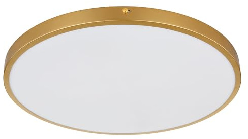 LED Deckenleuchte messing Deckenlampe rund Wohnzimmerleuchte Modern, Metall opal, 30W 2700Lm warmweiß, DxH 45x3 cm