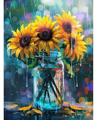 Gemartmall Sonnenblume Malen Nach Zahlen Erwachsene-Blume Malen Nach Zahlen für Erwachsene,Anlage Acrylfarbe Malen Nach Zahlen Erwachsene Set zur Geschenk und Heimdekoration (30x40cm)