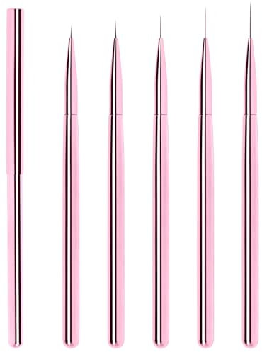 Lokaloka 6/9/12/15/18mm Pinceau Nail Art Ongles Professionnel avec Capuchon, 5 Pièces Pinceaux Extra Fine Ultra Fin Liner Set pour Vernis Semi Permanent Ongle Gel Peinture Acrylique Manucure Rose