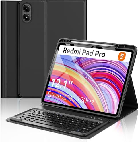 FOGARI Teclado Redmi Pad Pro 12.1 2024/Xiaomi Poco Pad 12.1, Funda con Teclado Redmi Pad Pro 2024, Español Ñ Teclado Desmontable Inalámbrica para Xiaomi Redmi Pad Pro 12.1 Pulgadas 2024, Negro