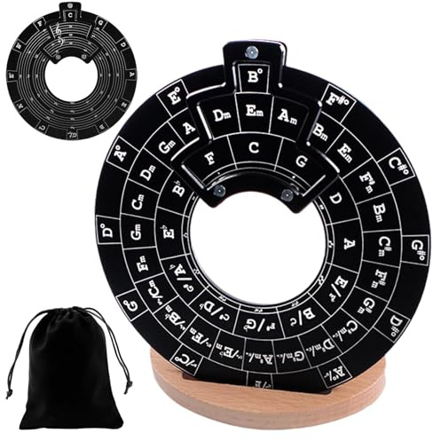 Circles of Fifths Wheel, Gitarren-Musiktheorie-Disc, Circles of Fifths, Metall-Melodie-Werkzeug, Akkordrad mit Ständerhalter und Aufbewahrungstasche, Musiktheorie-Lernwerkzeug für Musiker, Songwriting