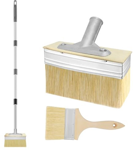 7 Deck Stain Brush with 60 Long Handle,Block Staining Brushes for Woodstains, Oils, Decking Paints, Decking Stains, Deck Coatings, Fence Wall Furniture Paints, 4 Paint Brush Included