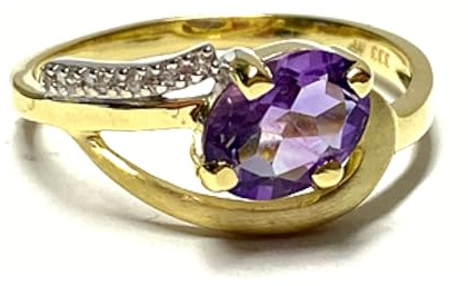 Ring 333/- Gelbgold Amethyst + Zirkonia Schmuckring Fingerring #58