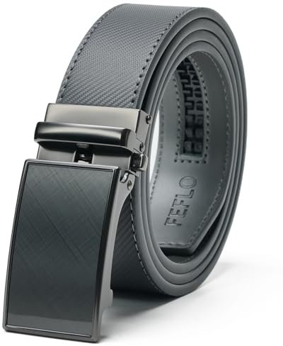 FEFLO Herren Ratschengürtel mit Automatikschließe, Lochloser Verstellbarer Gürtel für Anzüge und Jeans (Grau 1, 120cm/geeignet für Taille 93cm~103cm)