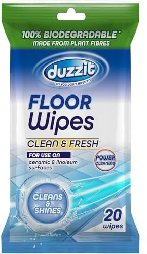 AMK® Duzzit Biodegradable Floor Wipes Clean & Fresh 20 Pack Use on Flooring Ceramic Linoleum Surfaces Remove DIrt and Grime