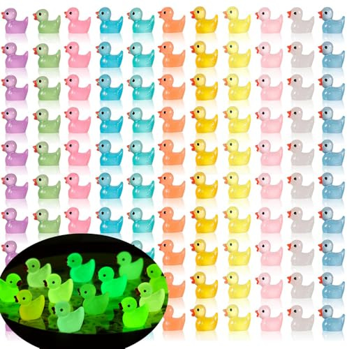 110 Stück Mini Leuchtend Enten, Wichtel Zubehör 11 Farben Miniatur Bunte Harz Enten, Miniatur Enten, Mini Enten Figuren, Miniatur Enten für Puppenhaus Dekoration von Miniaturgarten, Fischbecken