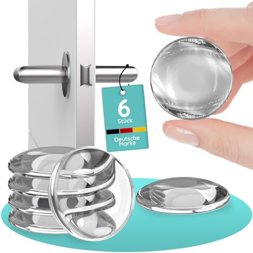 Türstopper Wand selbstklebend Kristallklar [6 Stück] – 40mm breite Gummipuffer & Türklinken Stopper, Stoßdämpfender Türgriff Schutz, Wandschutz Türklinke, Anschlagpuffer für Tür & Fenster
