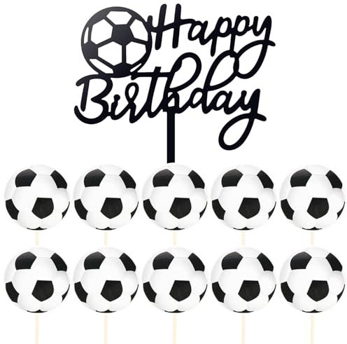 CWPFVQA 1 Pièce D'Insert De Décoration De Gâteau d'anniversaire Et 10 Pièces D'Insert De Décoration De Football, Décoration D'Élément De Football, Décoration De Gâteau Créative, Fournitures De Fête
