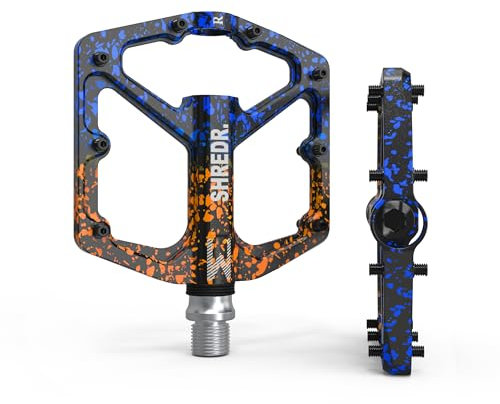 Shredr. Flat Pedale für MTB | Superleichte Flatpedals fürs Mountainbike | In 2 Größen | Nur 320 Gramm | Special Edition Colors (blau/orange, M)