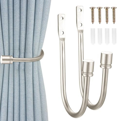 XxinXrong2 Pcs Curtain Drapery Holdbacks, Curtain Tie Backs, Curtain Tieback Hooks, Wall Mounted Window Curtain Holder Hooks, Drapery Holdbacks for Fixed Curtain or Hanging Items (argent)