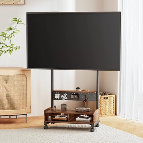 WXXSHGDW Mueble TV con Ruedas, Soporte TV con Ruedas para la Mayoría de Televisores de 40 a 85 Pulgadas de hasta 60 Kg, Ruedas Silenciosas, Altura Ajustable, VESA Máximo 600x400 Mm