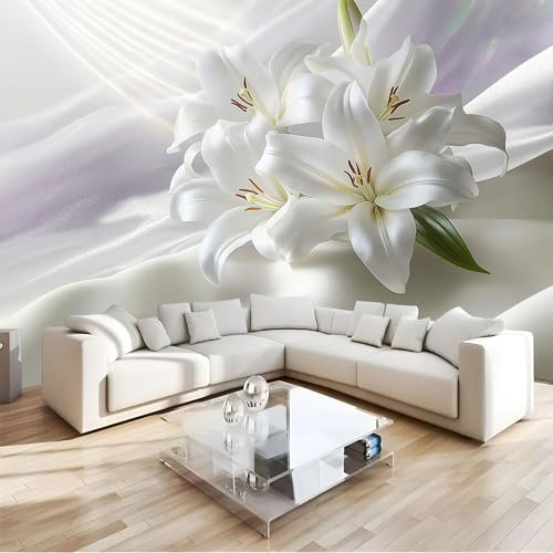 MIATCENRT Papier Peint Panoramique 3D Soie Fleurs Artistiques, 308X220Cm (L×H) Personnalisée Murales Panoramique Vagues Lys Pour Salon, Adulte Chambre D'Enfants, Restaurant Décoration