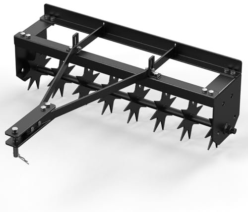 32 Inch Tow Behind Lawn Aerator, Heavy Duty Soil Penetrator with Extra-Wide Tow Bar for Lawnfor Lawn Farm Planting, Black