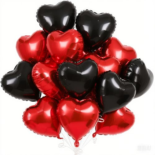 Herz Folienballons, 18 Zoll Herz Helium Luftballons,Herzluftballons Rot Schwarz,Hochzeit Herzballons Herzform Folienluftballon, Herzluftballons Valentinstag Geburtstag Verlobung Muttertag