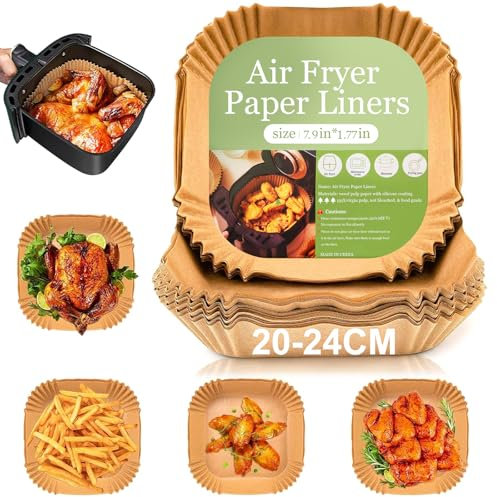 Peach Street Papel Freidora Aire,100 Unidades, 20-24CM, BPA Free, Papel Frito Desechable de Grado Alimenticio,para Horno, Hornear y Microondas,para Freidoras de Aire de 5 a 8 litros