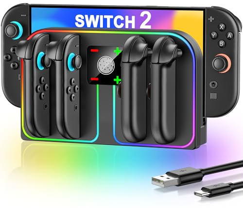 HELLCOOL Switch 2 Controller Ladestation, 2,5 Std Schnelllade/LED-Ladeanzeige/Cooles RGB Licht, 4xSwitch 2 Joypad Ladestation Zubehör Kompatibel mit Nintendo Switch 2 2025