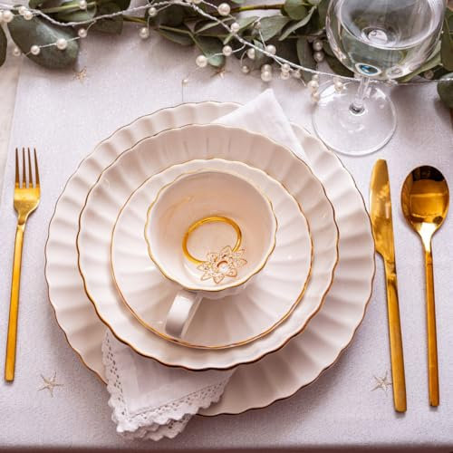 HOMLA 6er Set Dessertteller MELIDA, 20 cm, Luxusdesign mit goldener Kante, spülmaschinenfest