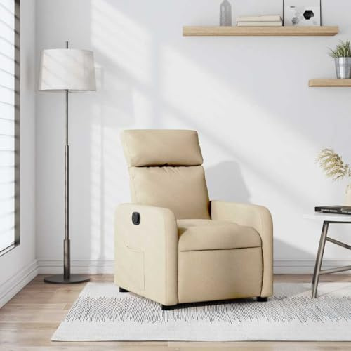 Tonture Relaxsessel Creme Stoff, Verstellbarer Liegesessel mit Manueller Funktion, Weich Gepolstert für Wohnzimmer, Schlafzimmer, Lesezimmer, Belastbar bis 110 kg
