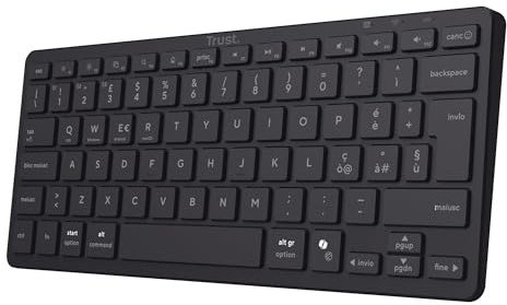 Trust Vira Tastiera Wireless Bluetooth Layout Italiano QWERTY, Nero | Senza Filo Compatta, Scissor Switch, Batteria Ricaricabile per PC Laptop Mac Windows iOS macOS Android