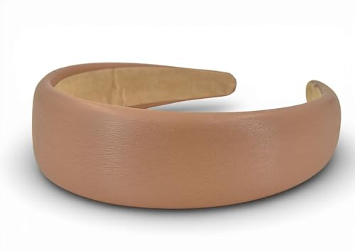 styleBREAKER Damen Padded Haarreif Kunstleder Optik, Hellbraun | 4 cm breit, leicht erhöht gepolstert, weich unterfüttert. Flexibel für 54-58 cm Kopfumfang, rutschfeste Innenseite.