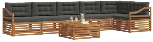 vidaXL Outdoor-Sofagarnitur mit Kissen 7 pcs Natur und Anthrazit, Gartenbank, modernes Ecksofa, strapazierfähige Sitzmöbel, Lounge für Terrasse, stylischer Komfort