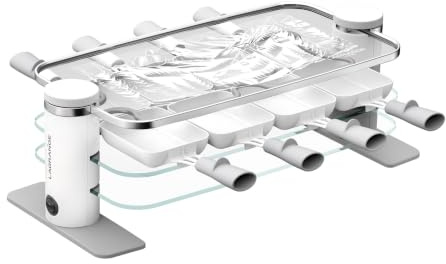 LAGRANGE Appareil à raclette 8 personnes, Poêlons céramique (formule sans PFAS), 1000 W, Plateaux verre, plateau supérieur démontable, Repose poêlons intégré, Design épuré, Bouton marche/arrêt, 079822