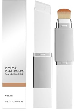 Foundation mit, Color Changing Foundation Stick, 2 in1 Korean Foundation Make up mit Bürste, Veränderbares Foundation-Duo mit für Reife Haut ab 40 (Natürliches Weiß)
