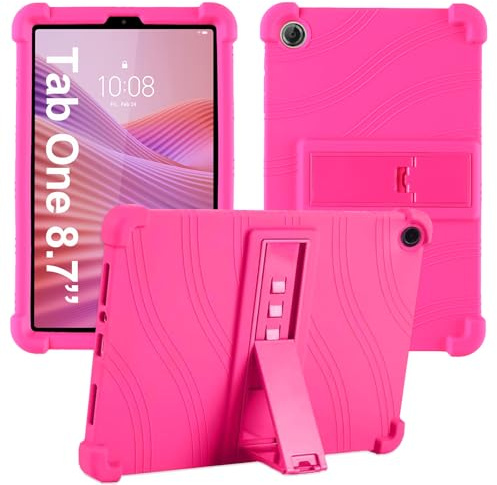 Caweet Custodia per Lenovo Tab One da 8,7 pollici (modello 2025), antiurto, in silicone, con supporto regolabile, rosa