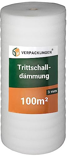 BB-Verpackungen 100 m² Trittschalldämmung 1,0 x 100 m (3 mm stark, sehr gute Schall- und Wärmedämmung) - Sets zwischen 25 m² und 500 m²