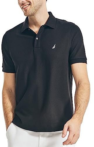 Nautica Mens Classic Short-Sleeve Solid T- Polo Shirts, True Black, X-Large US