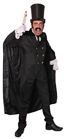 Herren Deluxe Jack The Ripper Kostüm für Kostüm, schwarze Jacke, Zylinder, falsche Messer, Kapuze Velours, schwarze Krawatte, weiße Handschuhe, schwarze Schnurrbart und schwarze Koteletten (Mittel)