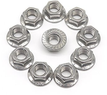 M12 Flange Nuts, 10 Pieces M12 Serrated Hexagon Flange Lock Nuts, Height 12mm Silver, Metric