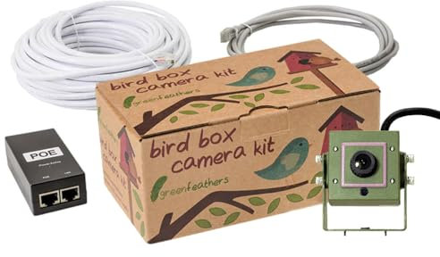 Green Feathers 1080p Wired Wildlife Camera- IP PoE Bird Box Camera, Watch Live on Phone, Tablet or PC (40m Kit - UK Power Supply)