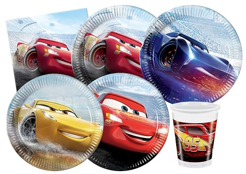 Ciao Y4623 Cars Party Tableware Set, Cartoon, Mehrfarbig, 24 Personen